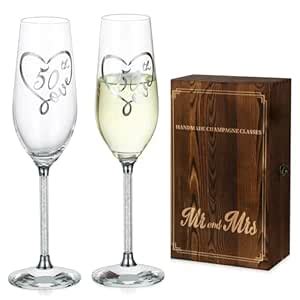 Buy NUPTIO Champagne Flutes Glasses 50th: Set of 2 Silver Crystal ...