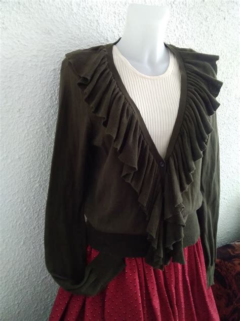 Green Ruffled Cardigan Sweater