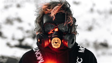 Download wallpaper 2560x1440 man, gas mask, mask, glance, pyrotechnics ...