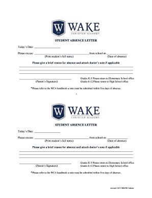 Fillable Online STUDENT ABSENCE LETTER Fax Email Print - pdfFiller