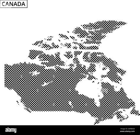 A dotted representation of Canada highlights its geographical features and key locations ...