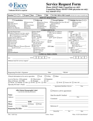 2012 CA Facey Medical Group Service Request Form - Blank Fillable ...