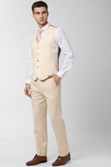 Buy Men Beige Solid Regular Fit Wedding Three Piece Suit Online ...