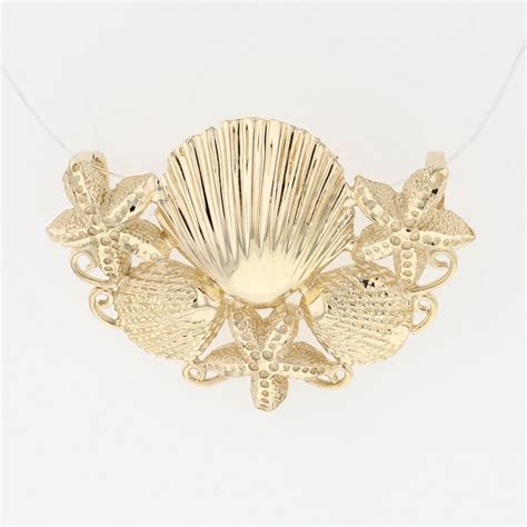 1.5" Seashell Shaped Chain Enhancer Pendant w/o Chain 14k Yellow Gold 7 ...