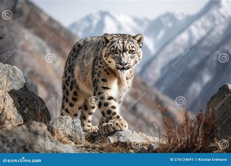 Snow Leopard Stalking Prey