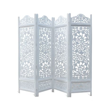 Buy COTTON CRAFT Room Divider Wood Floor Screen - Kamal Antique White 4 ...