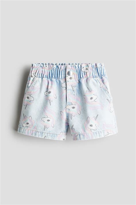 Loose Fit Denim Shorts - Light denim blue/unicorns - Kids | H&M US