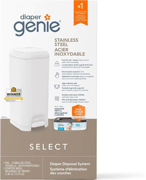 Diaper Genie Select Pail is made of durable stainless steel and ...