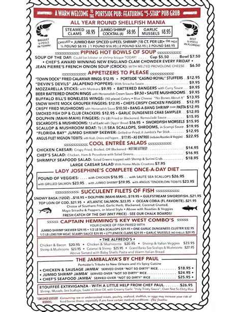 Menu at Portside Pub & Grille, Sebastian