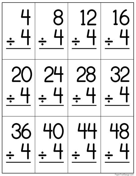 Division Flash Cards Printable - Paper Trail Design