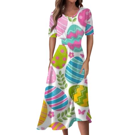 LTTVQM Easter Dresses for Women Church 2025 Bunny Egg Print Cute ...