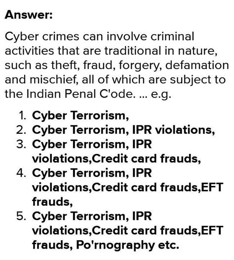 1) State any five activities which come under the jurisdiction of cyber ...