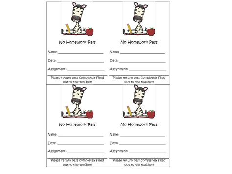 Free Homework Pass Template Printable Editable
