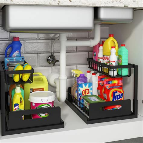 REALINN Under Sink Organizer, Pull Out Cabinet Organizer Slide Out Sink ...