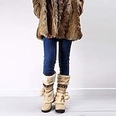 Women's Winter Faux Fur Boots with Decorative Pom-Poms and Beaded Trim ...