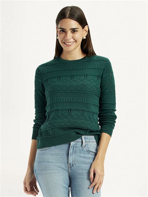 Women's Self-Design Dark Green Crew Neck Sweater – Levis India Store