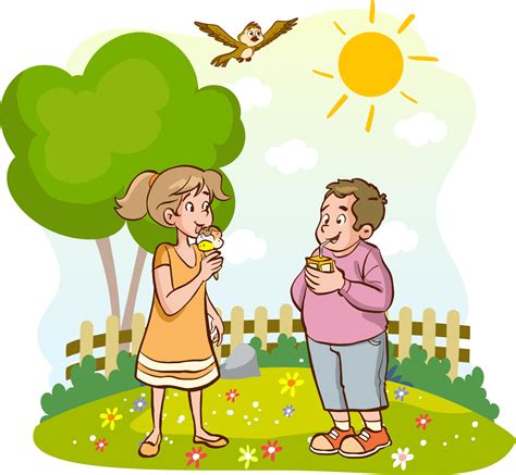 kids eating ice cream and drinking juice on hot summer day cartoon vector 17588810 Vector Art at ...