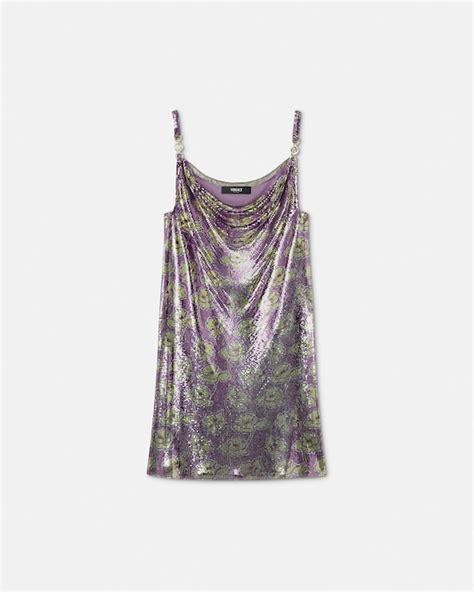 Poppies Metal Mesh Slip Mini Dress Purple,Yellow | VERSACE UK