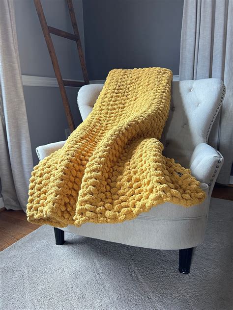 Mustard Yellow Throw Blanket - Chunky Knit Chenille Throw - Mustard ...