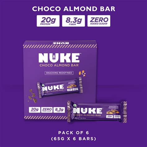 NUKE Choco Almond Bars - 20g Protein, 8.3g Fiber, Zero Added Sugar