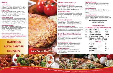 Regina Pizza menu in Beverly, Massachusetts, USA