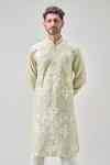 Buy Green Polyester, Silk Embroidery Floral Thread Kurta Set For Men by ...