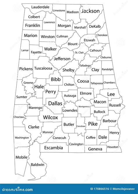Counties Map of US State of Alabama Stock Vector - Illustration of ...