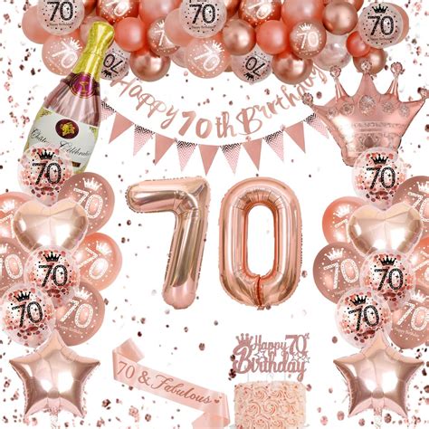 70th Birthday Decorations Rose Gold Party Decoration Set With 70th ...