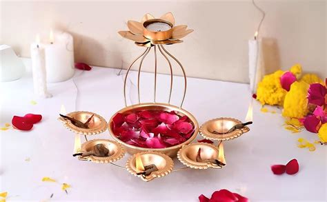 Buy CraftVatika Metal Lotus Tealight Candle Holder for Diwali ...