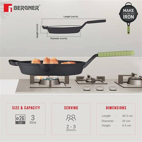 Buy BERGNER Elements Olive Green Cast Iron Fry Pan - 26cm from Bergner ...