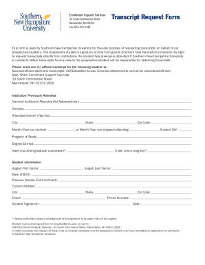 Southern New Hampshire University Transcript Request 2021-2026 - Fill ...