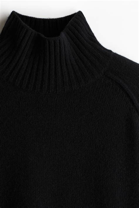 Cashmere-Blend Mock Turtleneck Sweater - Black - Ladies | H&M US