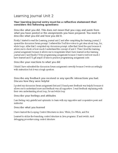 Learning Journal Unit 2 - This does not mean that you copy and paste ...