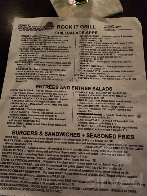 Menu - Alexandria VA's Rock It Grill | Sirved