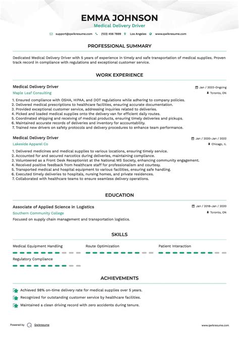 10+ Medical Delivery Driver Resume Samples & Templates for 2025
