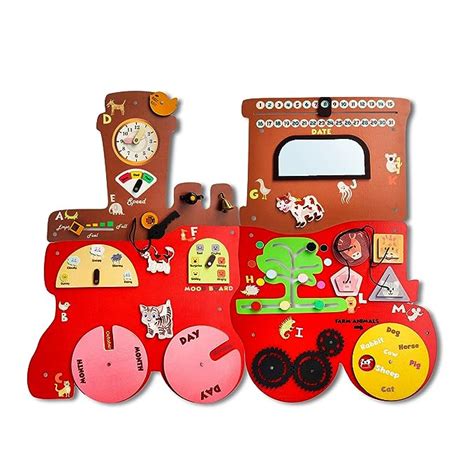 Buy The Funny Mind Birch Wooden Talking Train Busy Board Activity Wall ...