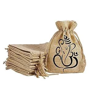 Handmakers Natural Jute gift Potli pouch with Ganesh print in bulk (set ...