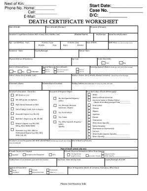 Fillable Online DEATH CERTIFICATE WORKSHEET - Legacy Funeral Homes Fax ...