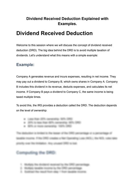 SOLUTION: Dividend received deduction explained with examples - Studypool