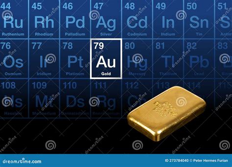 Cast Gold Bar, and Periodic Table with Highlighted Element Gold Stock ...