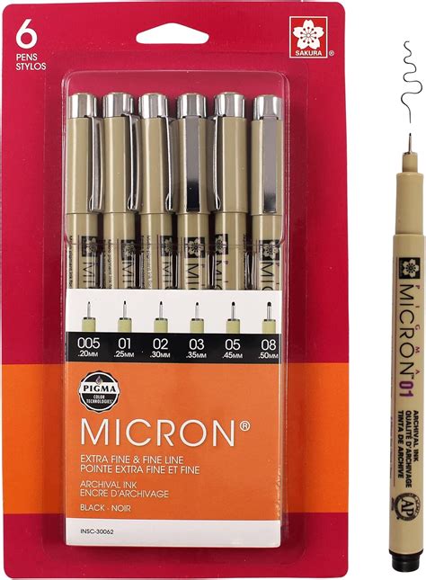 Amazon.com: SAKURA Pigma Micron Fineliner Pens - Archival Black Ink ...