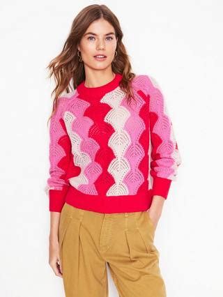 Boden Alice Fluffy Raglan Sleeve Jumper, Red/Chalk/Pink