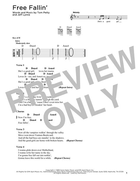 Free Fallin' by Tom Petty - Guitar Cheat Sheet - Guitar Instructor