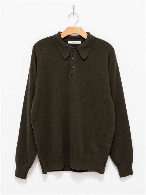 Namu Shop - Fujito Wool Cashmere Knit Polo - Olive Green