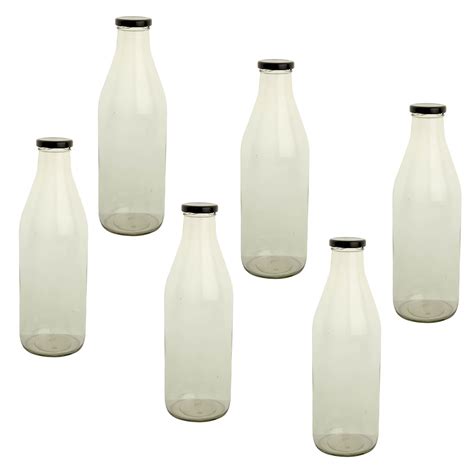HNG AJANTA 1000 ML Lead Free Glass Bottle (Pack of 6) with Black Cap ...
