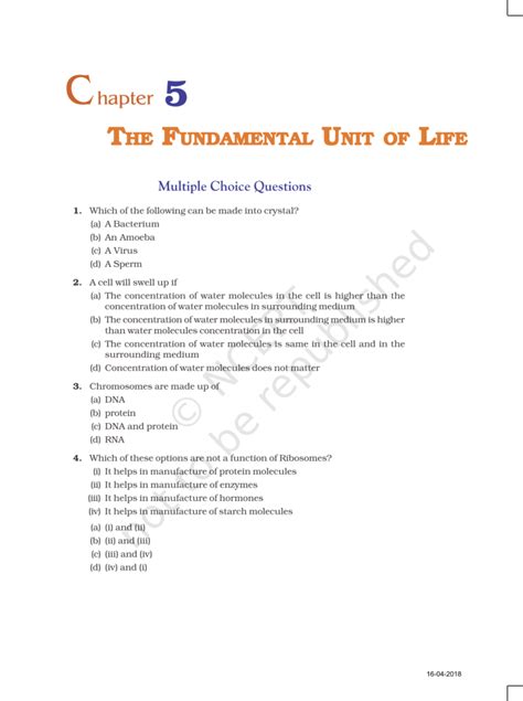 NCERT Exemplar Class 9 Science Chapter 5 - The Fundamental Unit of Life