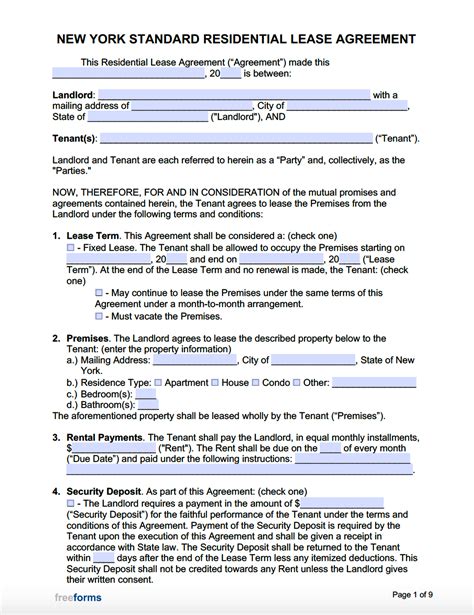 Free New York Standard Residential Lease Agreement Template | PDF | WORD
