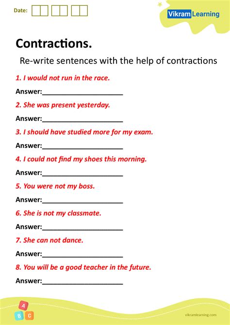 Download contractions worksheets | vikramlearning.com