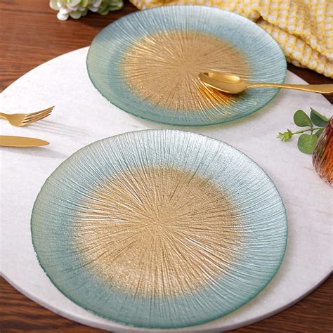 Pure Home and Living Set of 2 Blue Radial Gradient Glass Dinner Plates ...