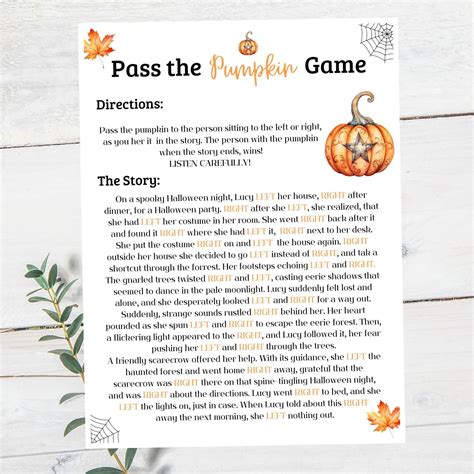 Pass the Pumpkin Game Halloween Printable, Left Right Game Party Games ...